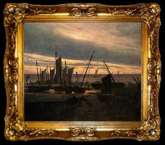framed  Caspar David Friedrich Schiffe im Hafen am Abend (Nach Sonnenuntergang), ta009-2
